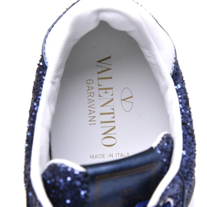 Valentino Garavani Calfskin Glitter Flycrew Sneakers 36 Blue 16 of 20