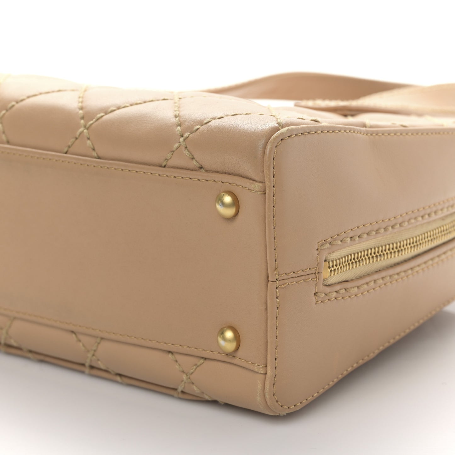 Calfskin Wild Stitch Top Handle Bag Beige