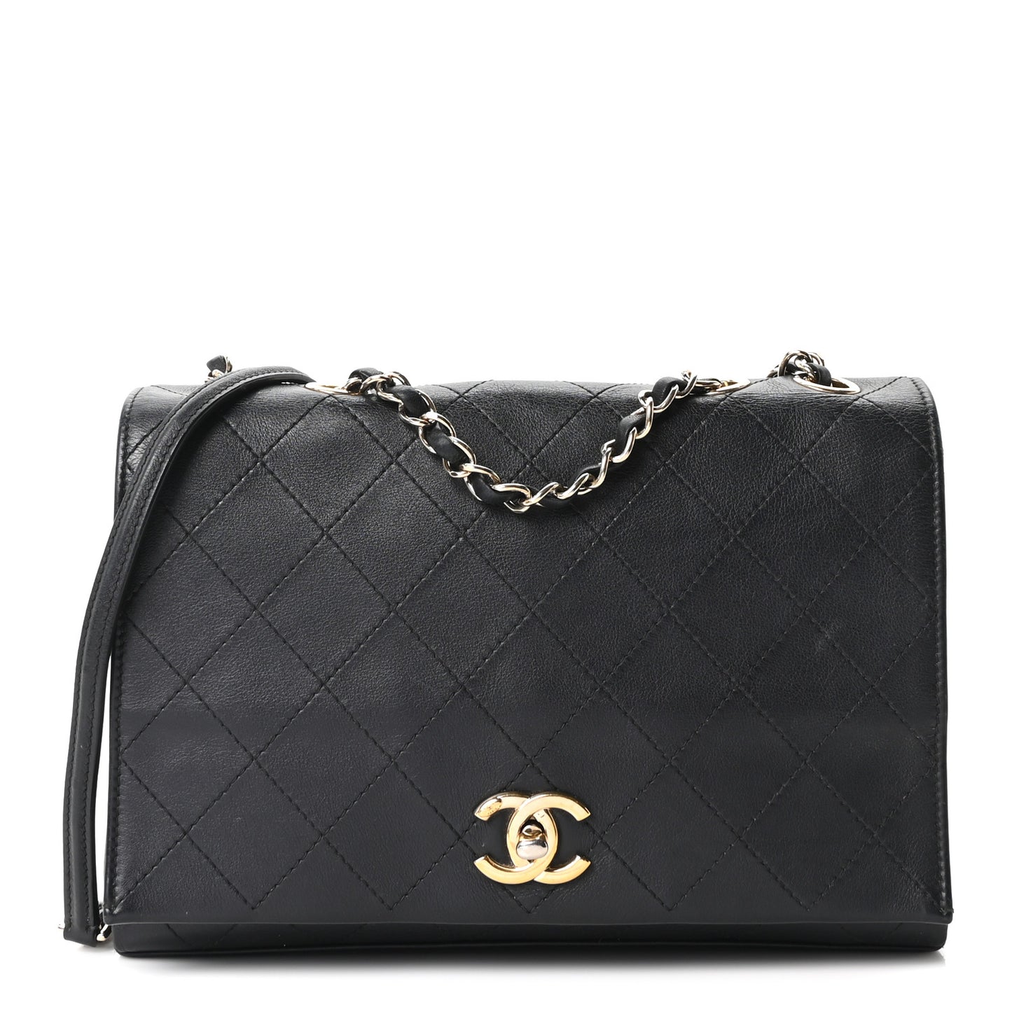 Calfskin Stitched Large Flap Black