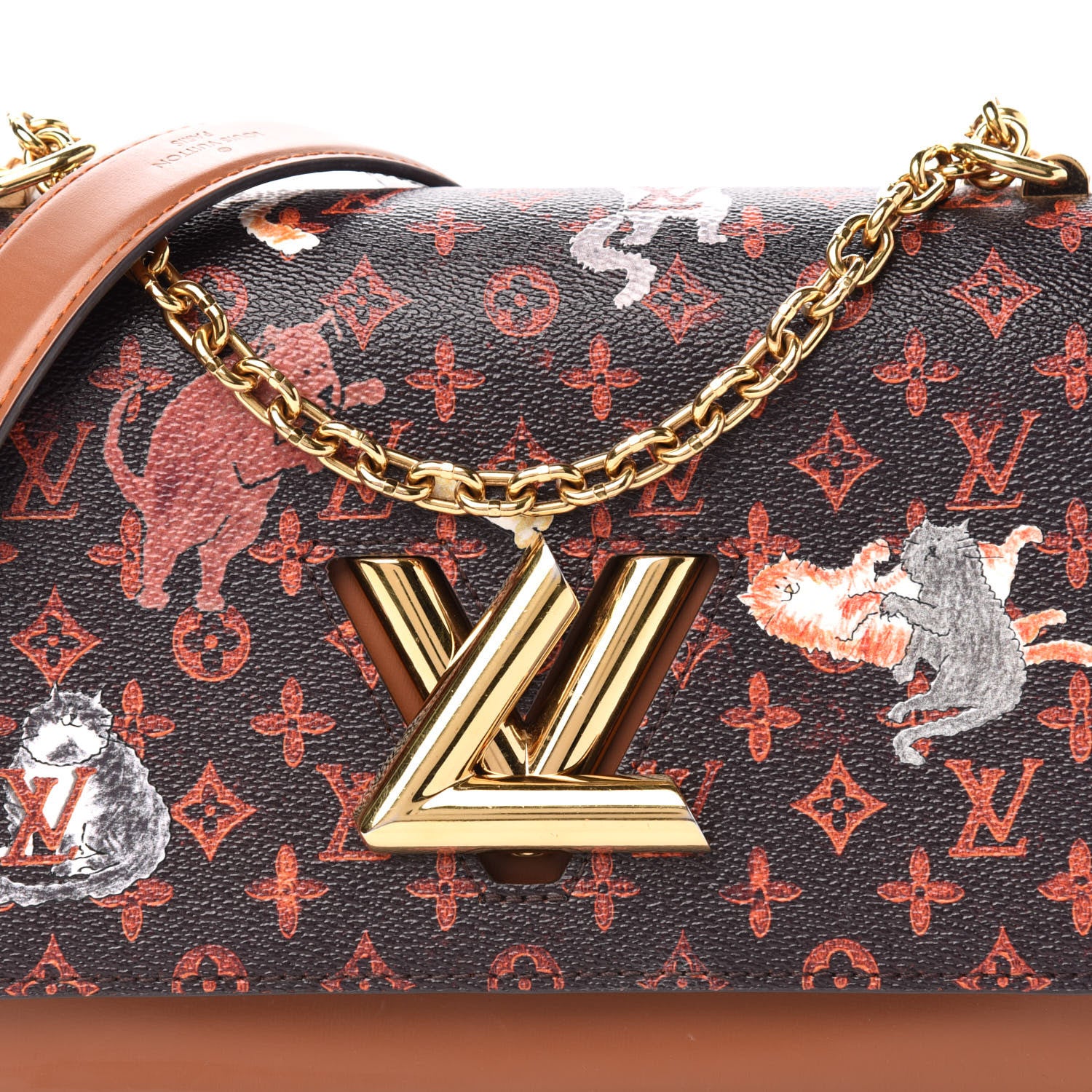 Louis Vuitton Calfskin Catogram Twist Shoulder Bag MM Marron 14 of 15