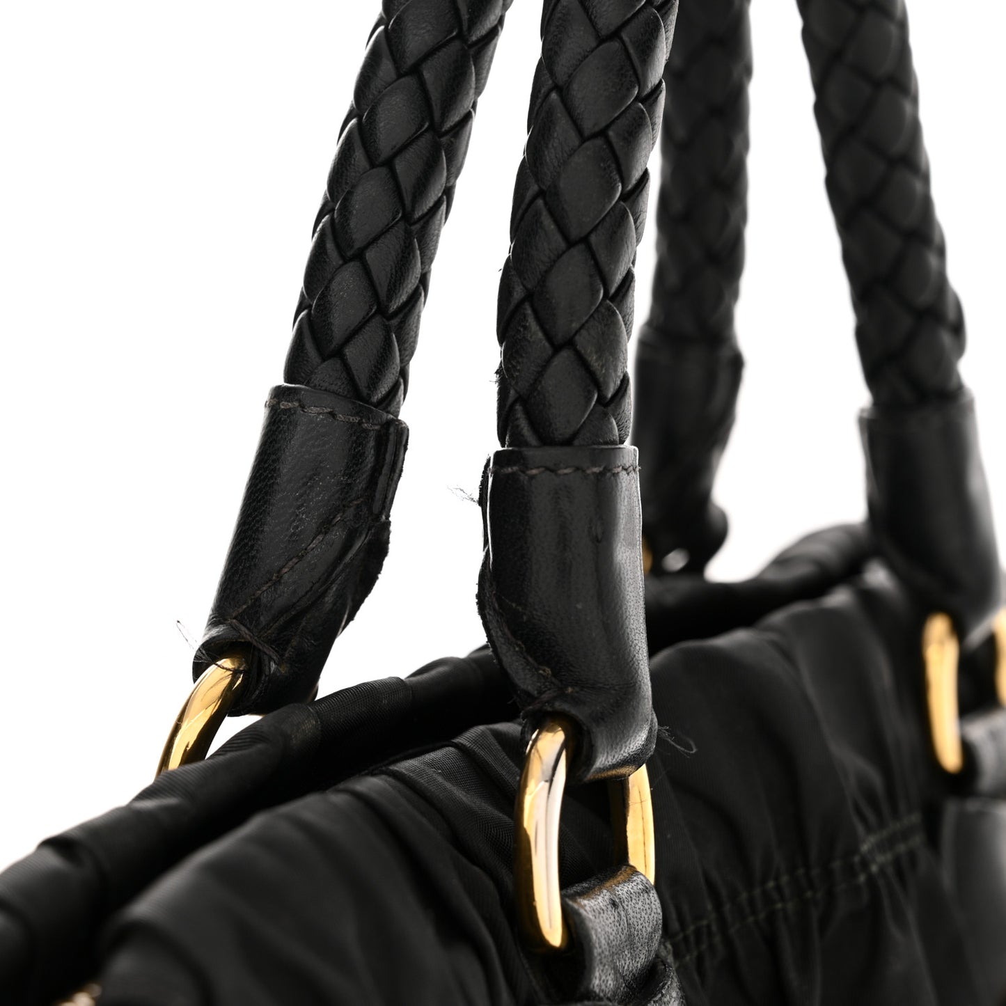 Tessuto Nylon Nappa Braided Gaufre Shopping Satchel Black