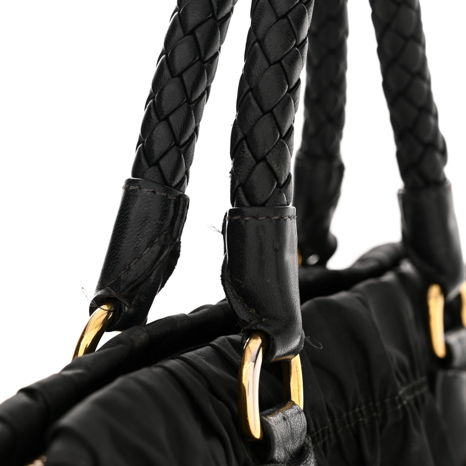 Prada Tessuto Nylon Nappa Braided Gaufre Shopping Satchel Black 15 of 19