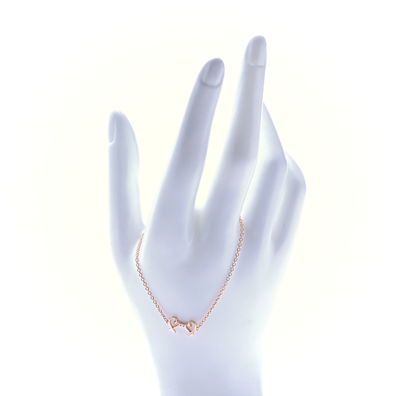 Tiffany 18K Rose Gold Diamond Double Loving Heart Bracelet 2 of 6