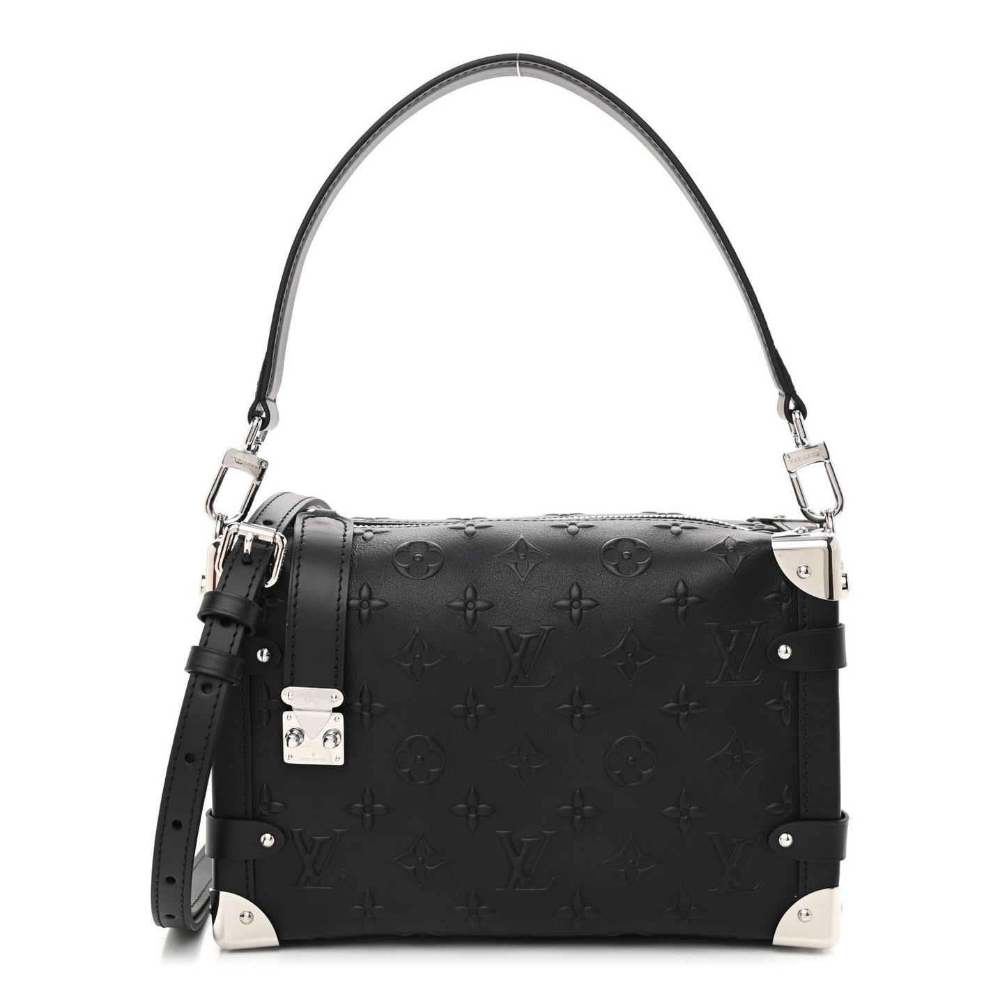 Calfskin Debossed Monogram Side Trunk Black