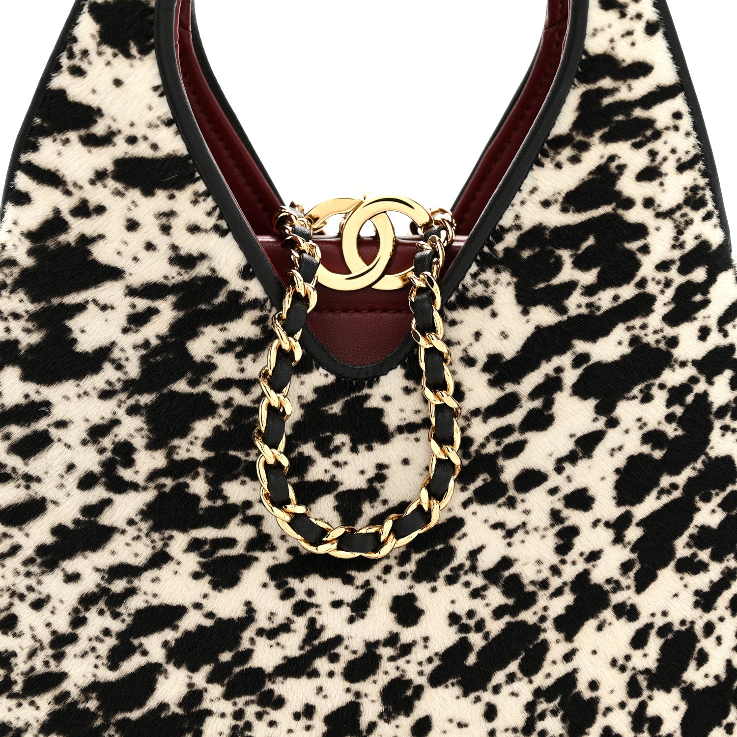 Chanel Pony Hair Printed Chic Lady Small Shopping Tote White Black 8 of 10