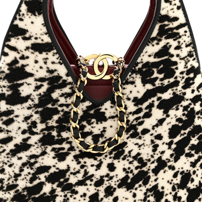 Chanel Pony Hair Printed Chic Lady Small Shopping Tote White Black 8 of 10