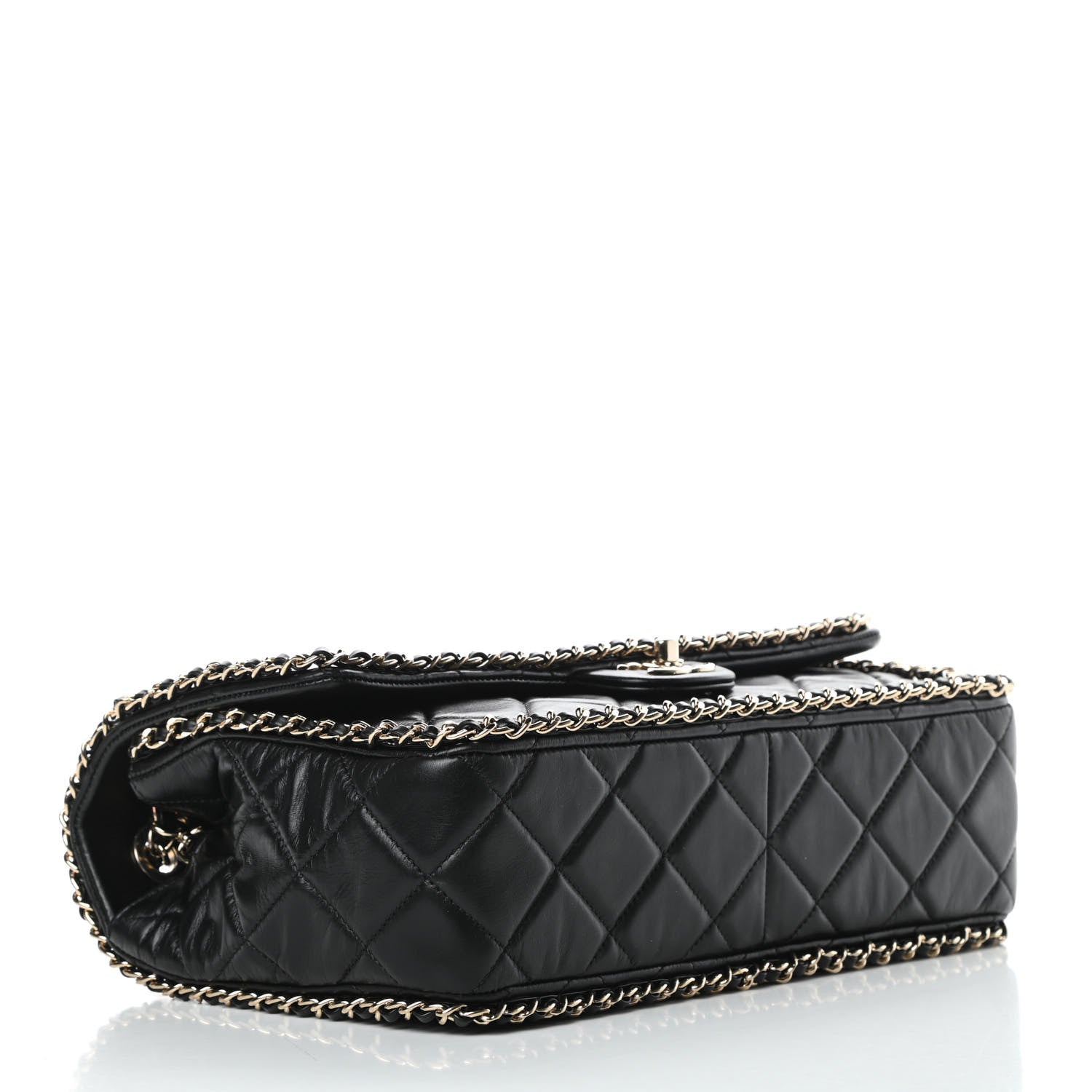 Chanel Crumpled Calfskin Quilted Large Chain All Over Flap Bag Black 5 of 12