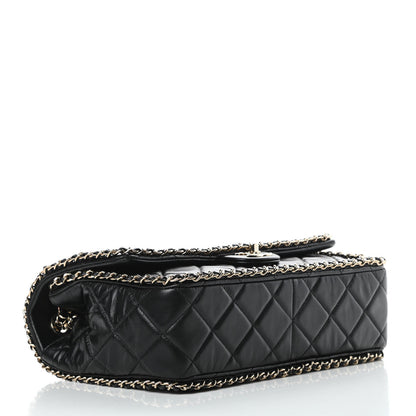 Chanel Crumpled Calfskin Quilted Large Chain All Over Flap Bag Black 5 of 12