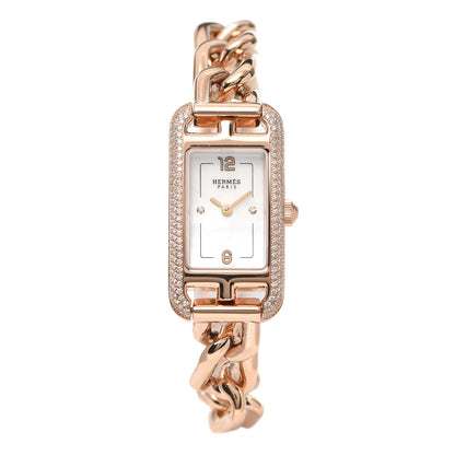 Hermes 18K Rose Gold Diamond Mother of Pearl 17mm Nantucket Quartz Watch 1 of 6