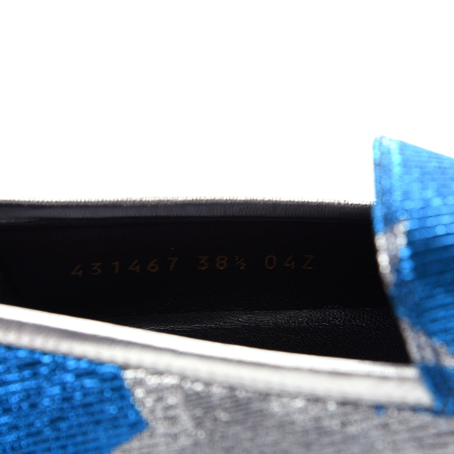 Gucci Lurex Calfskin Starry Sky Womens Jordaan Loafers 38.5 Bluette Silver 10 of 11
