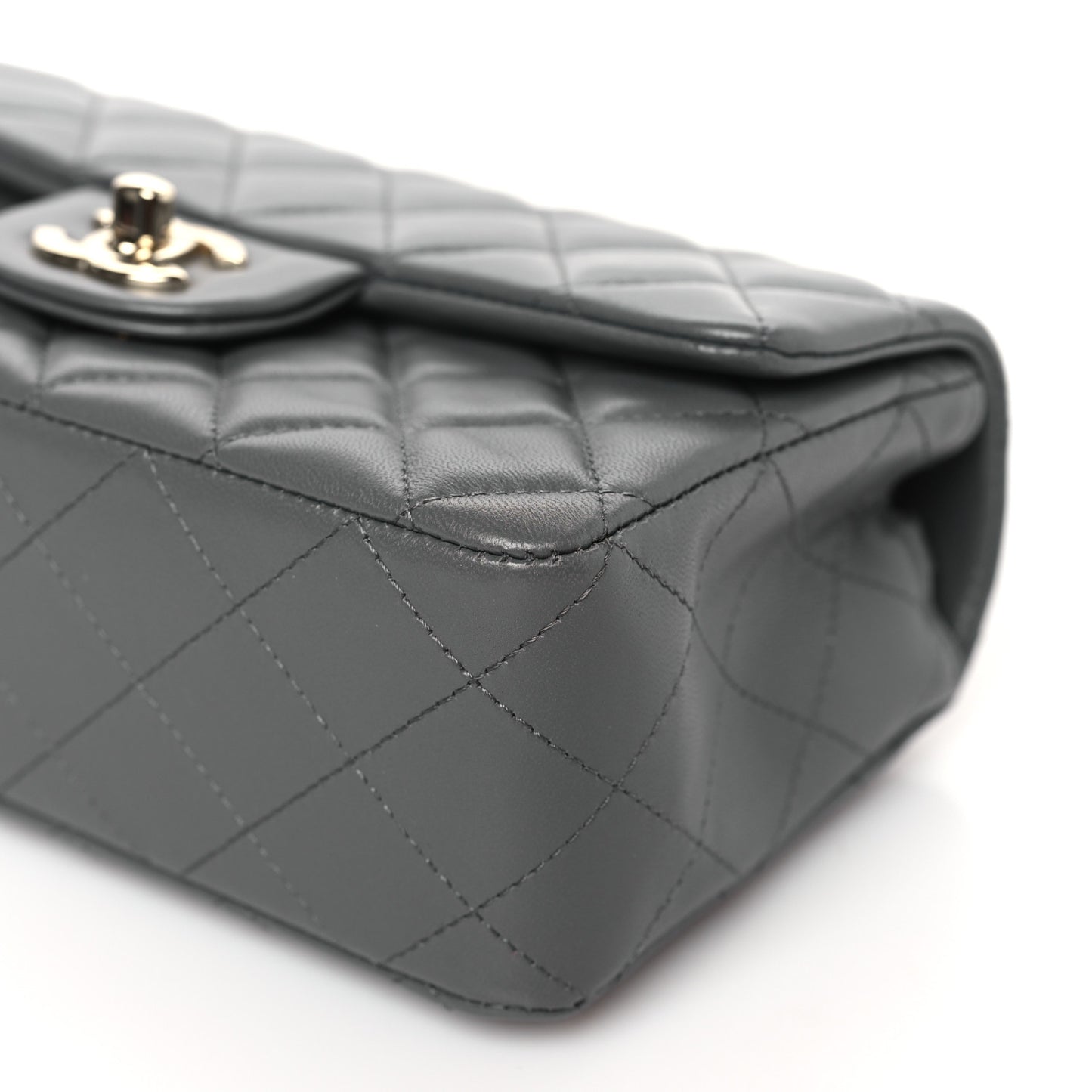 Lambskin Quilted Mini Rectangular Flap Dark Grey