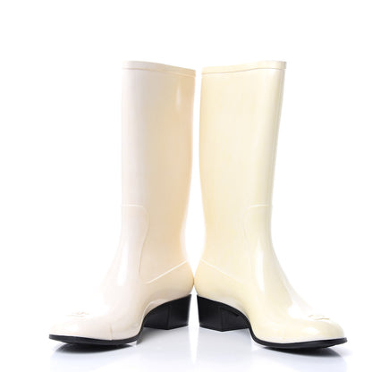 Chanel Rubber Camellia Rain Boots 40 Off White 8 of 9