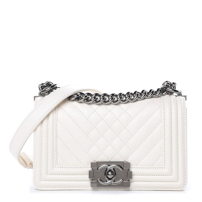 Chanel Lambskin Quilted Chevron Small Boy Flap White 1 of 9