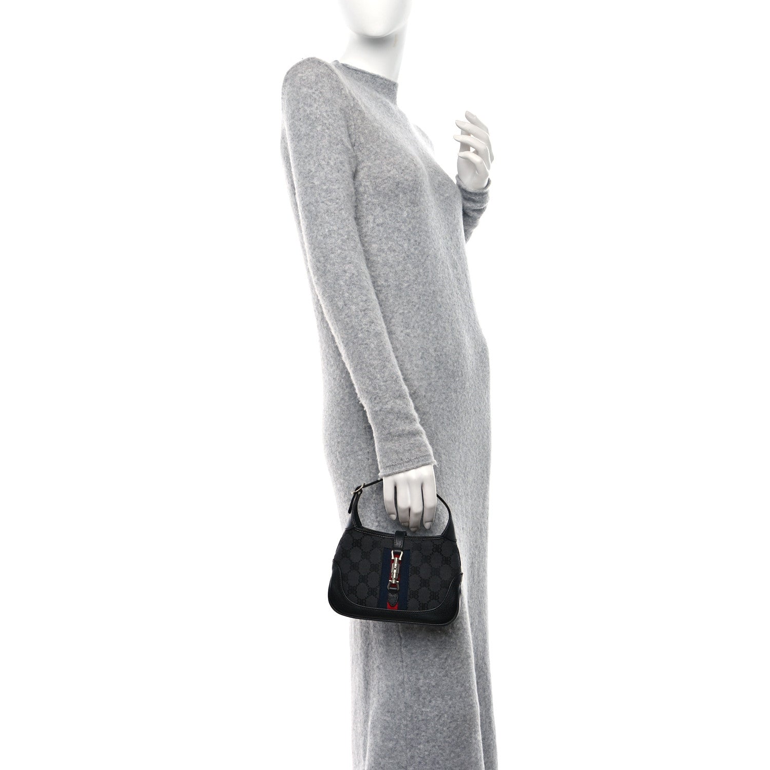 Gucci X BALENCIAGA BB Monogram Calfskin Web Mini Jackie 1961 Hobo Black 2 of 8