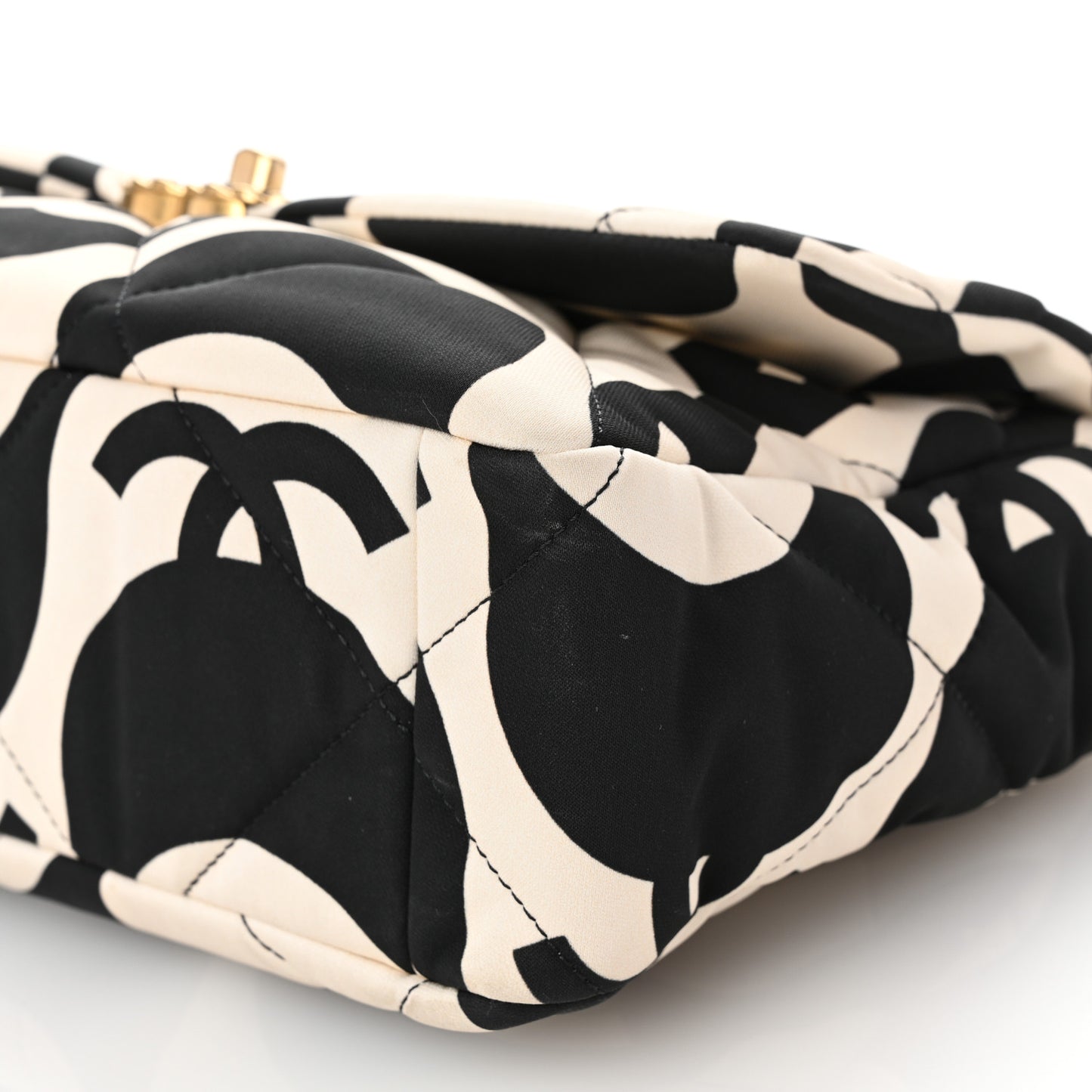 Fabric Printed Large Chanel 19 Flap Black Ecru