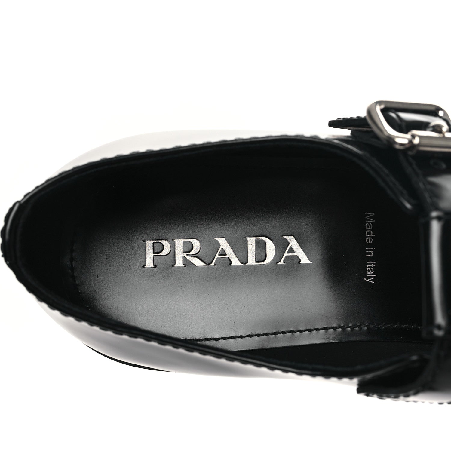 Prada Spazzolato Mens Mary Jane T Strap 40mm Loafers 10.5 Black 7 of 10