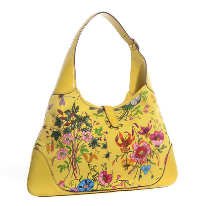 Gucci Canvas Floral Flora Jackie O Bouvier Hobo Yellow 3 of 7