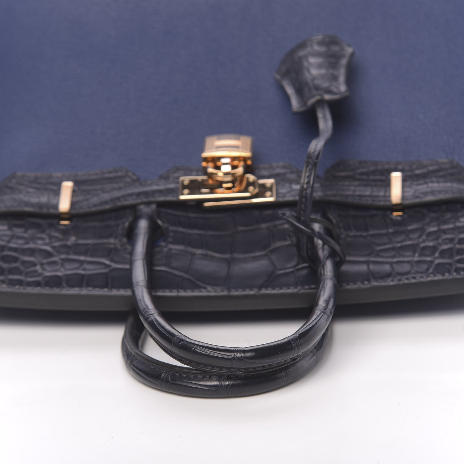 Hermes Taurillon Novillo Matte Alligator Birkin Touch 25 Bleu Saphir Marine 15 of 38