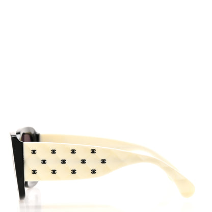 Chanel Acetate Quilted CC Rectangle Sunglasses 5483 White Black 3 of 8