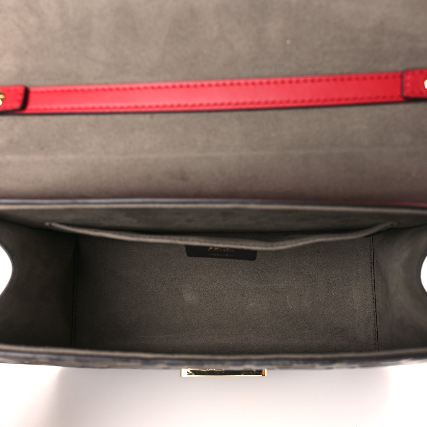 Vitello Century F is Fendi Bi-Color FF 1974 Embossed Kan I Shoulder Bag Fragola Maya Black