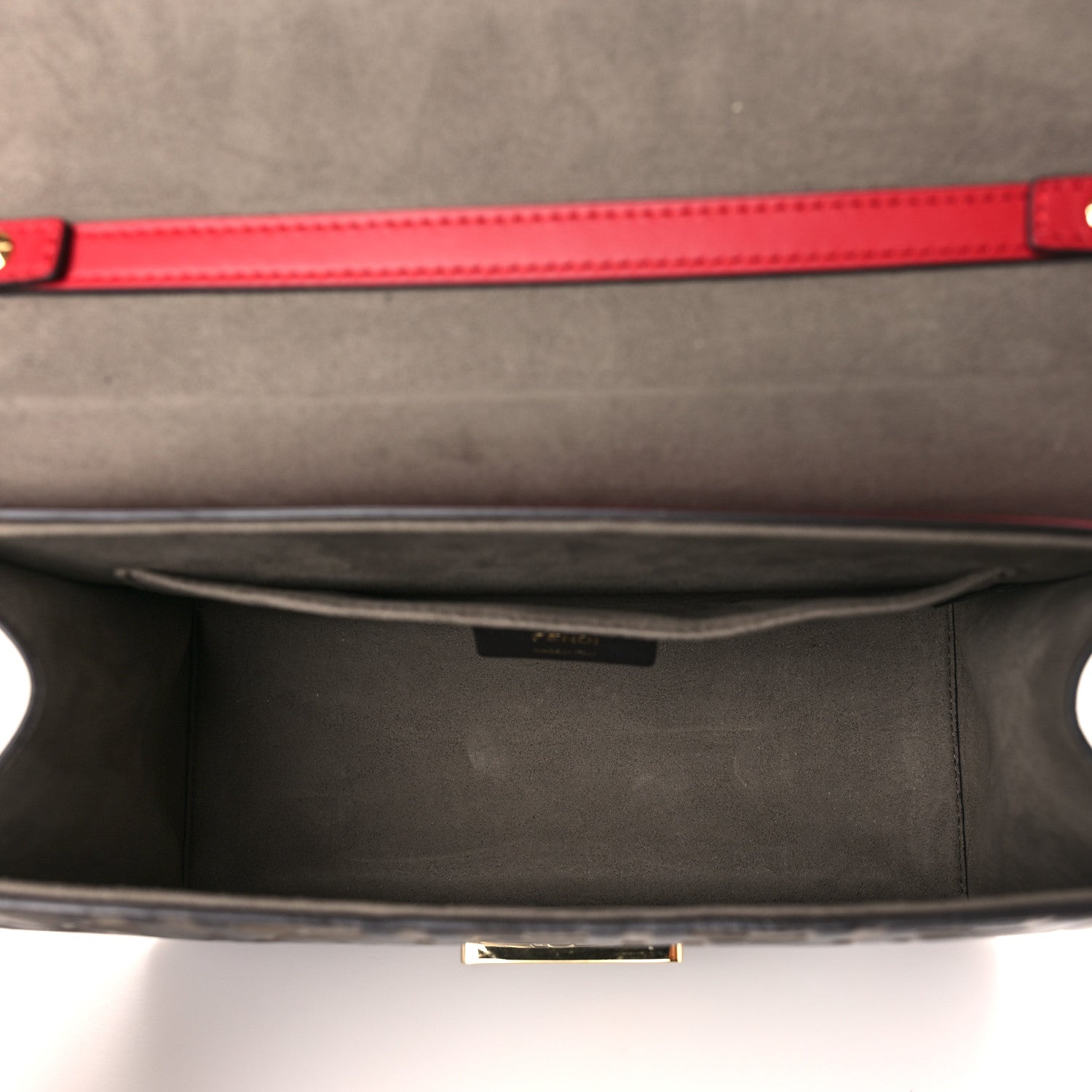 Fendi Vitello Century F is Fendi Bi-Color FF 1974 Embossed Kan I Shoulder Bag Fragola Maya Black 5 of 9