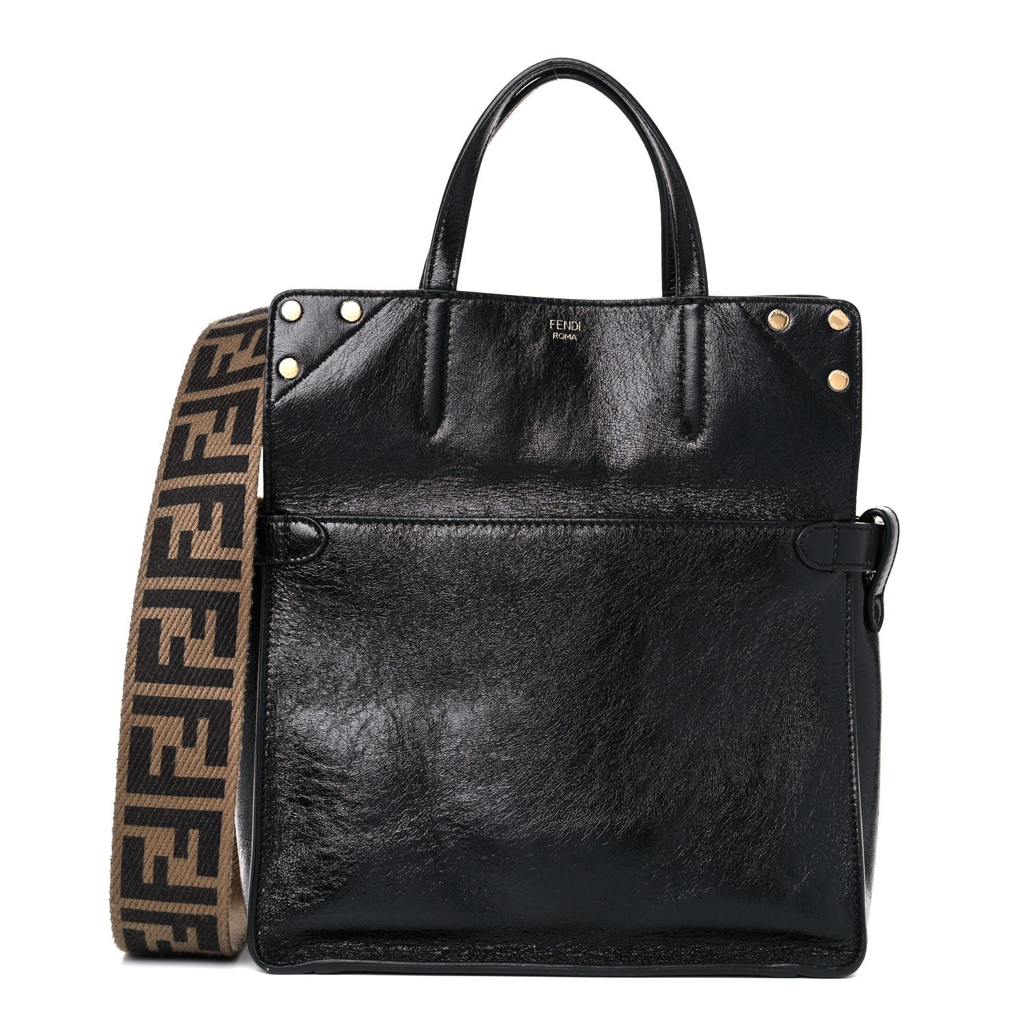 Fendi Agnello Old Shine Vitello Go Rain Small Flip Tote Black Marrone 4 of 18