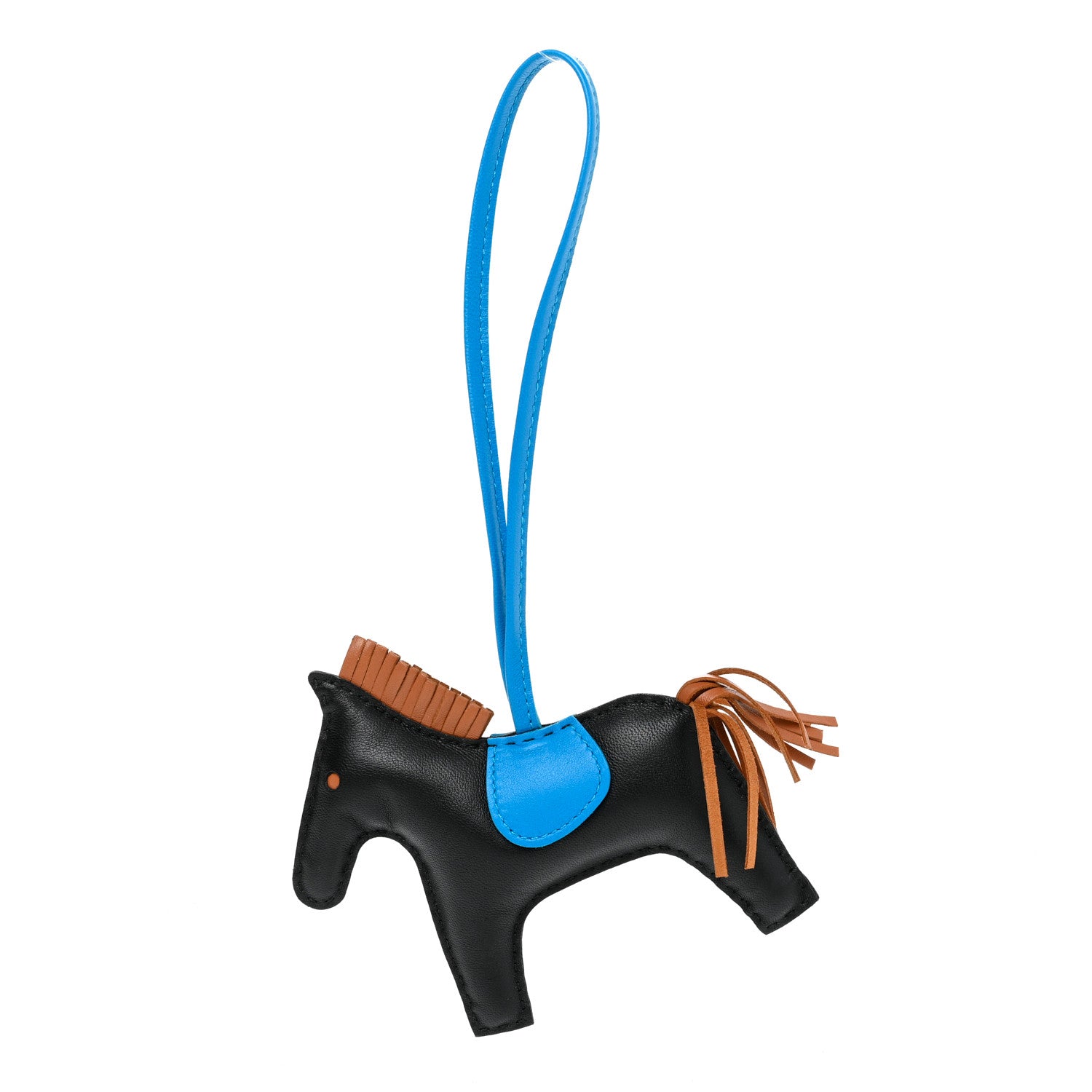 Hermes Milo Lambskin Grigri Rodeo Horse Bag Charm MM Black Bleu Saphir Gold 1 of 4