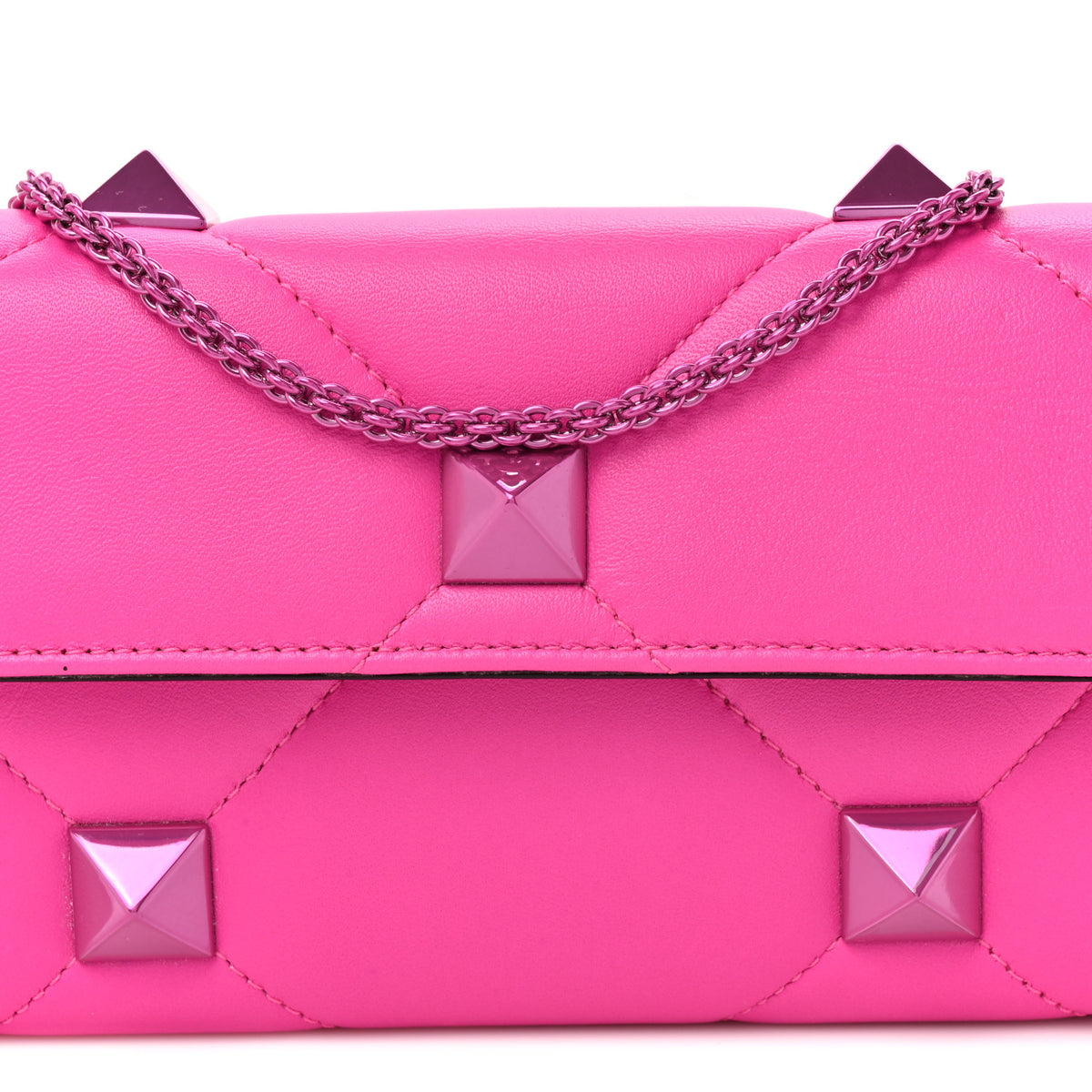 Valentino Garavani Nappa Monochrome Roman Stud Wallet On Chain Pink PP 7 of 9