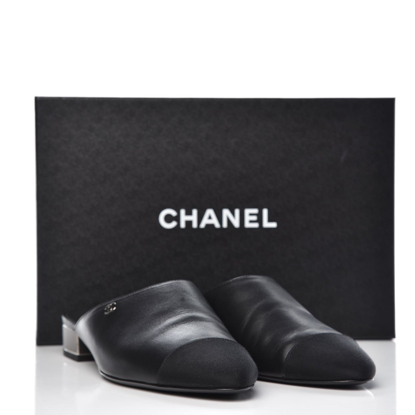 Lambskin Grosgrain Cap Toe CC Mules 40.5 Black