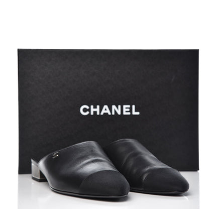 Chanel Lambskin Grosgrain Cap Toe CC Mules 40.5 Black 11 of 11