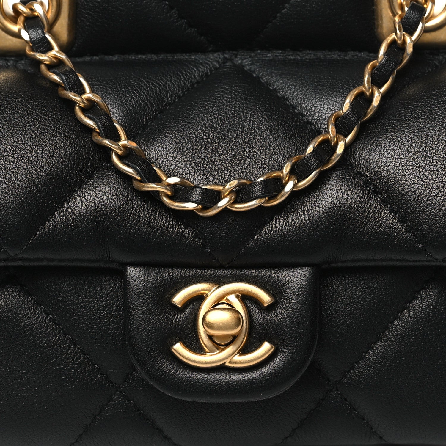 Chanel Calfskin Quilted Lady Handle Clutch With Chain Black 8 of 10