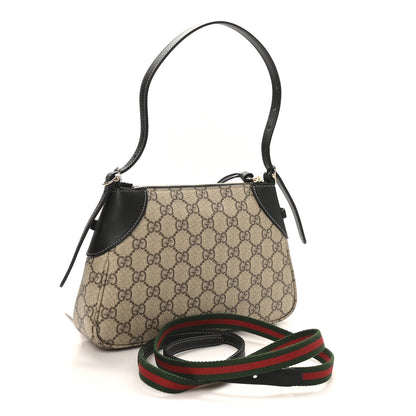 Gucci GG Supreme Monogram Textured Calfskin Small Emblem Shoulder Bag Beige Black 3 of 10