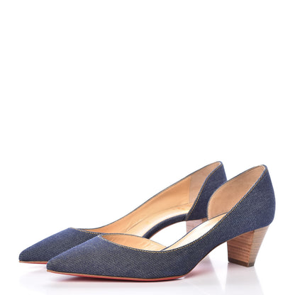 Christian Louboutin Denim Cuoio Karera 45 Pumps 38.5 Blue Beige Lucido 3 of 8