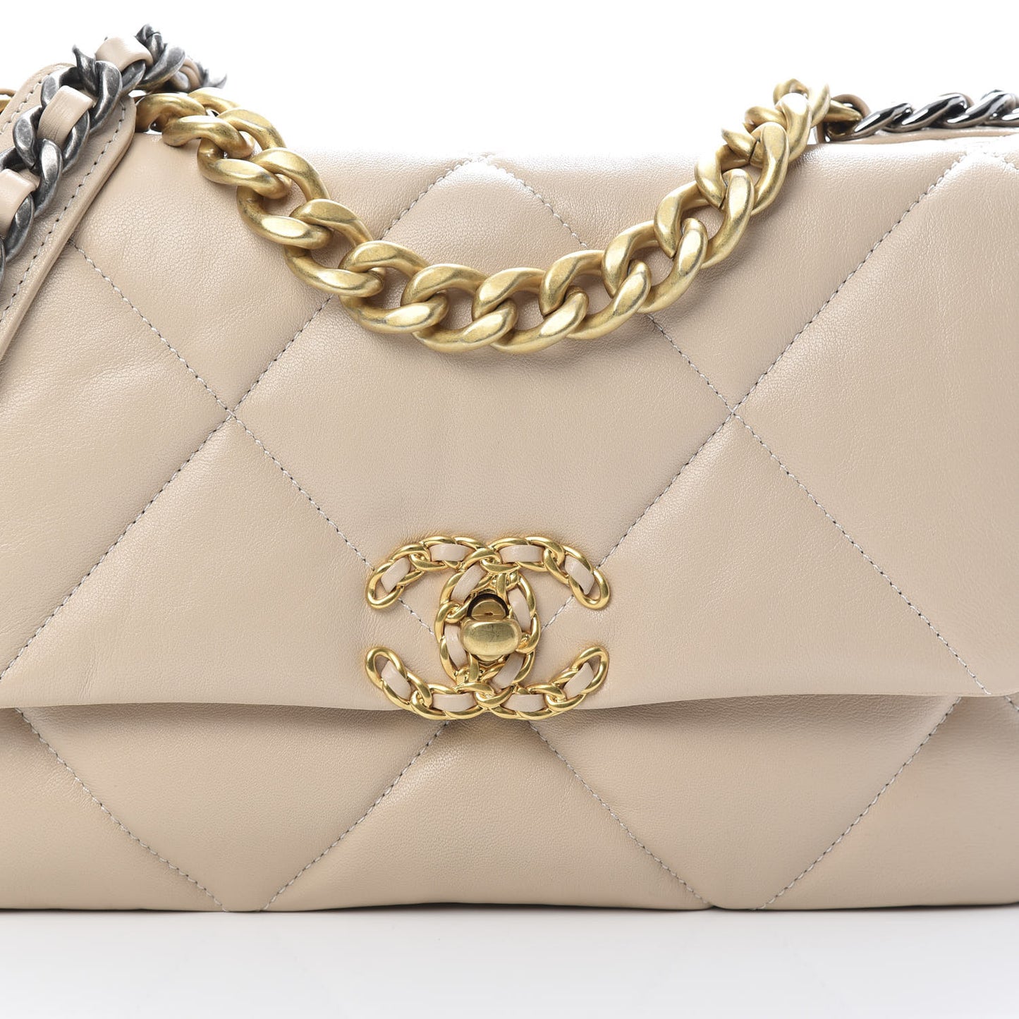 Goatskin Quilted Medium 19 Flap Beige