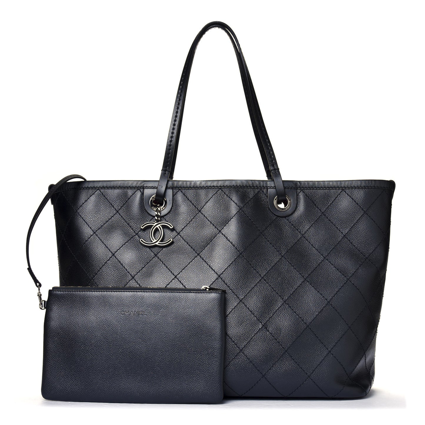 Grained Calfskin Large Shopping Fever Tote Black