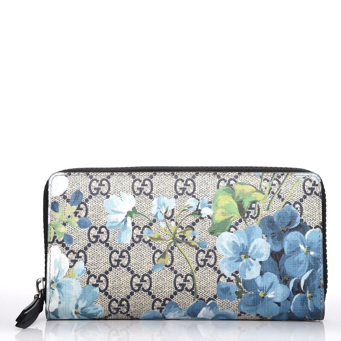 GG Supreme Monogram Blooms Zip Around Wallet Blue