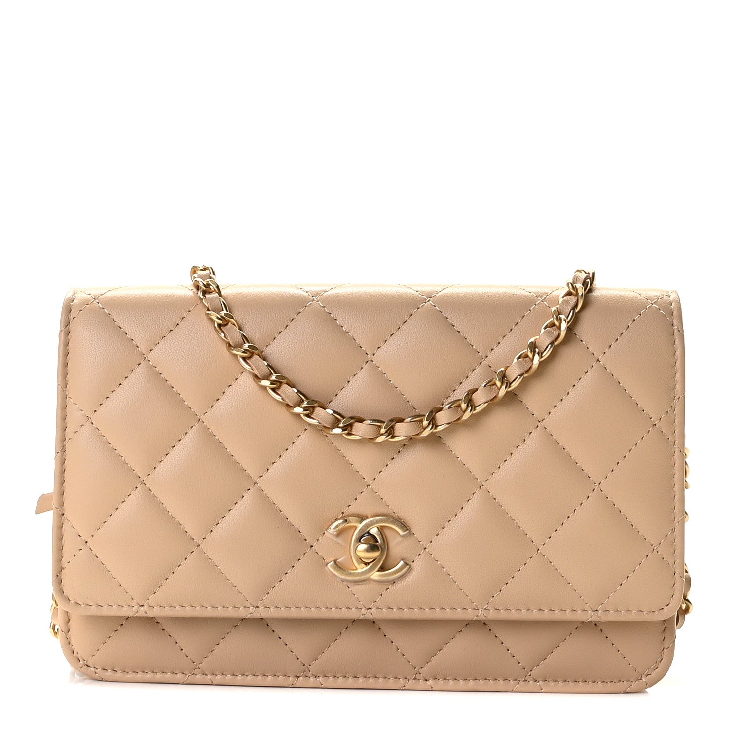 Chanel Lambskin Quilted CC Pearl Crush Wallet on Chain WOC Beige 1 of 12