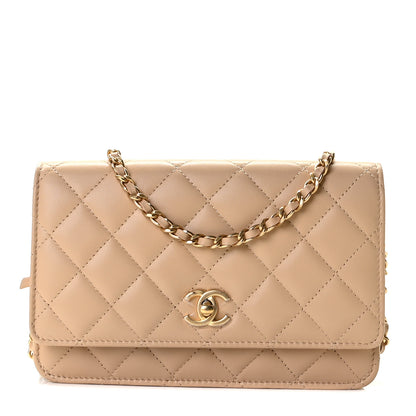 Chanel Lambskin Quilted CC Pearl Crush Wallet on Chain WOC Beige 1 of 12