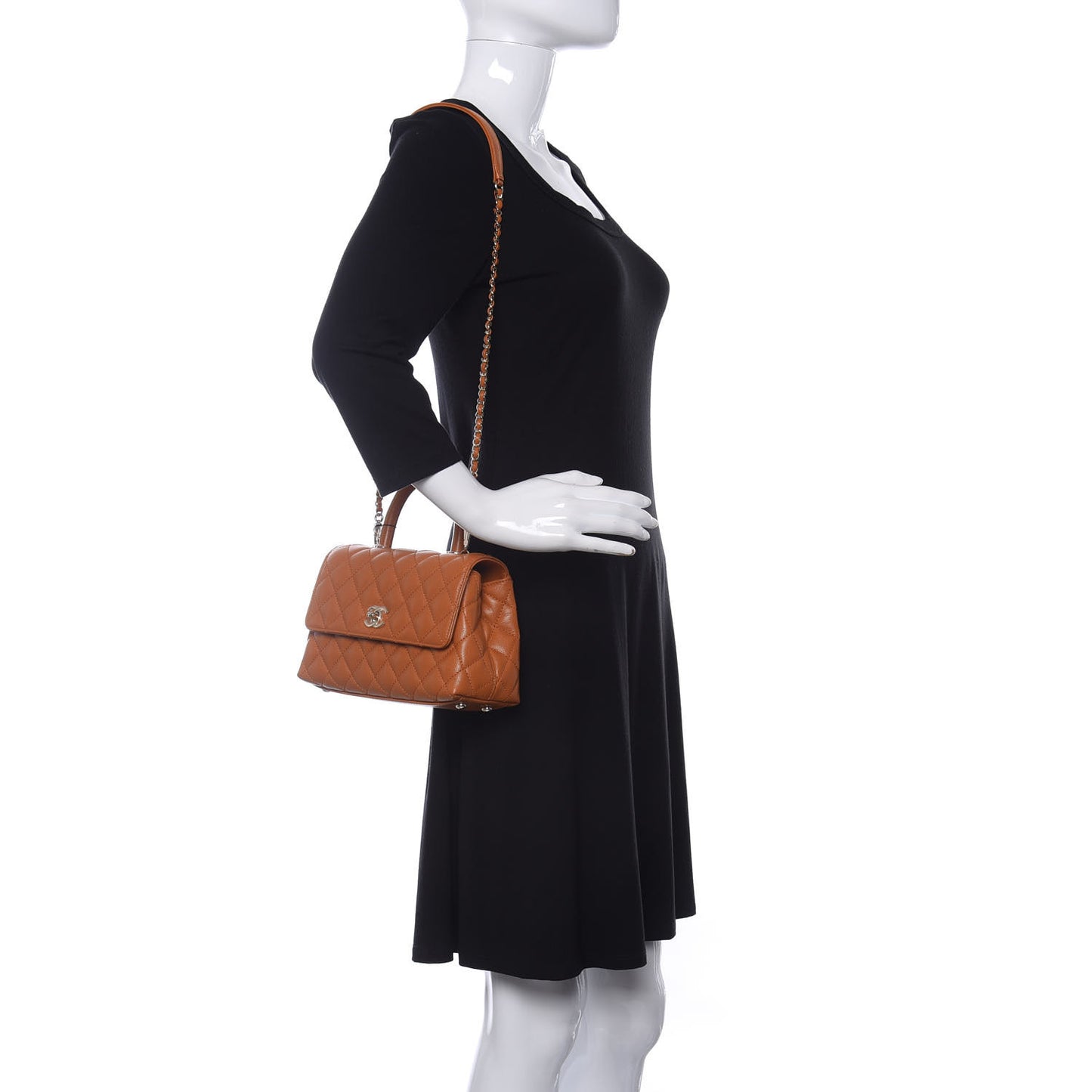 Caviar Quilted Mini Coco Handle Flap Light Brown