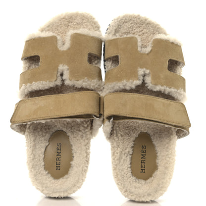 Hermes Suede Goatskin Woolskin Womens Chypre Sandals 36 Beige Albatre Ecru 2 of 9