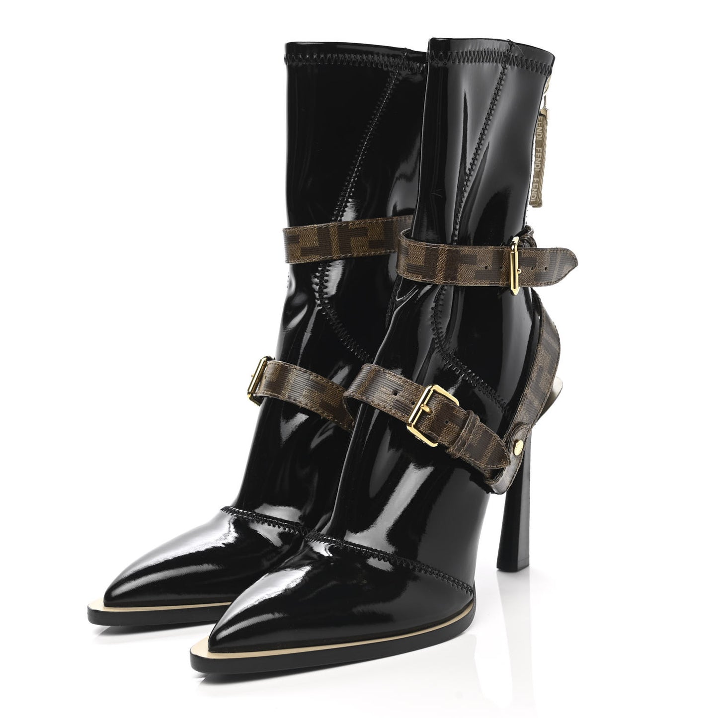 Glossy Neoprene Glazed Fabric FF FFrame Short Boots 40 Black Tobacco Moro