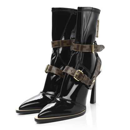 Fendi Glossy Neoprene Glazed Fabric FF FFrame Short Boots 40 Black Tobacco Moro 3 of 7