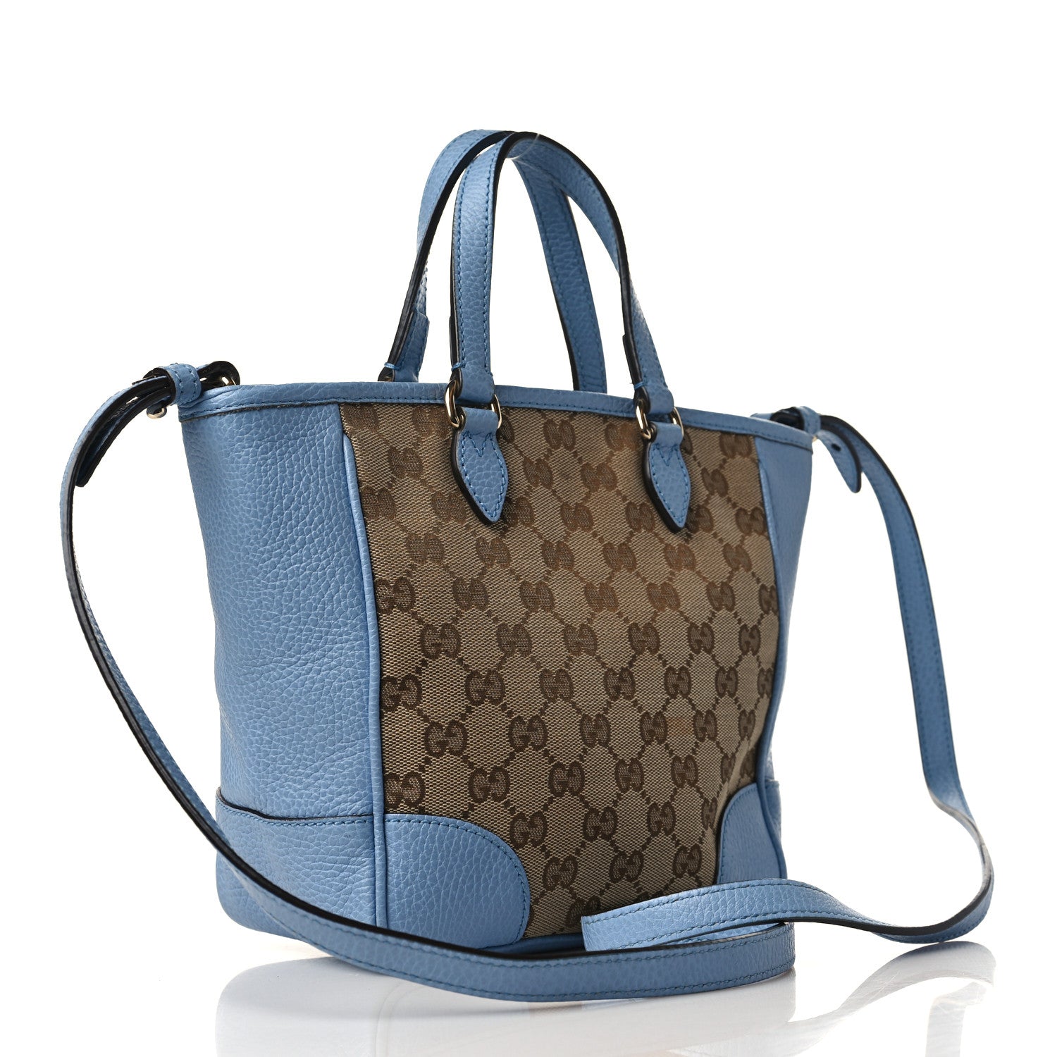 Gucci Monogram Dollar Calfskin Small Bree Tote Beige Ebony Mineral Blue 3 of 11