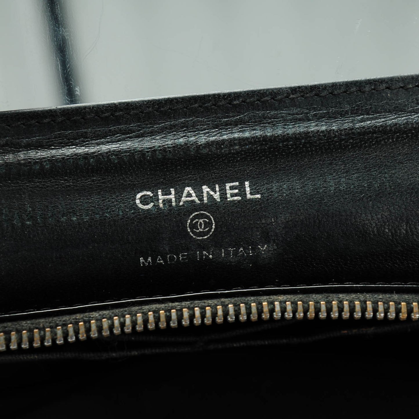Distressed Patent Quilted Flap Cosmetic Case Black