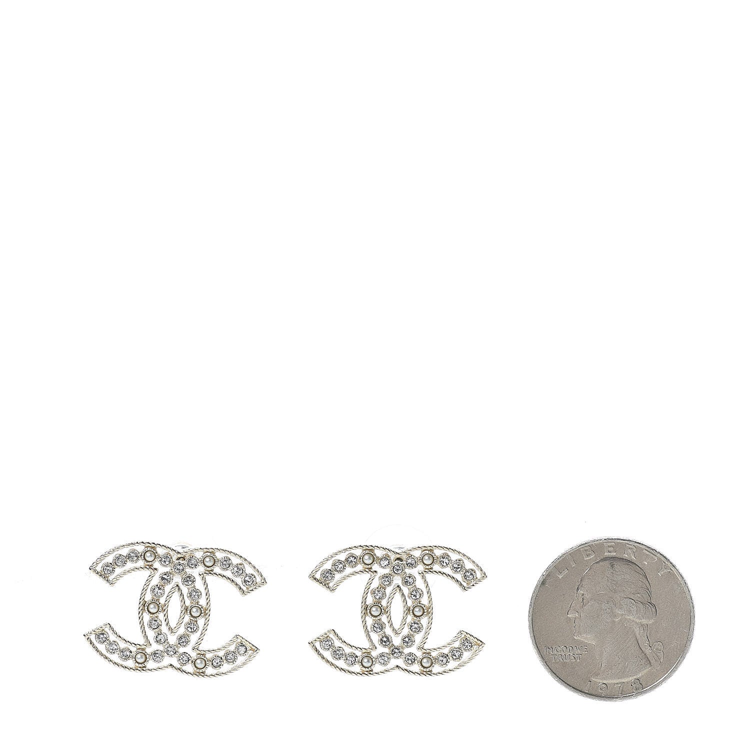 Chanel Pearl Crystal Sparkling Pearls CC Earrings Light Gold 2 of 5