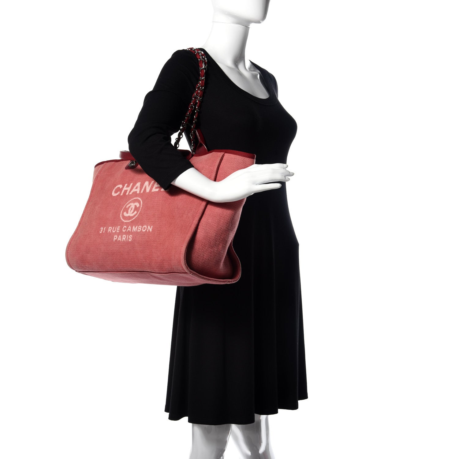 Chanel Canvas Large Deauville Tote Red 2 of 9