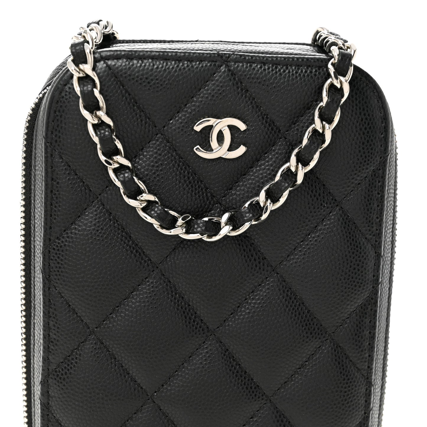 Caviar Quilted Phone Holder Wallet On Chain WOC Black