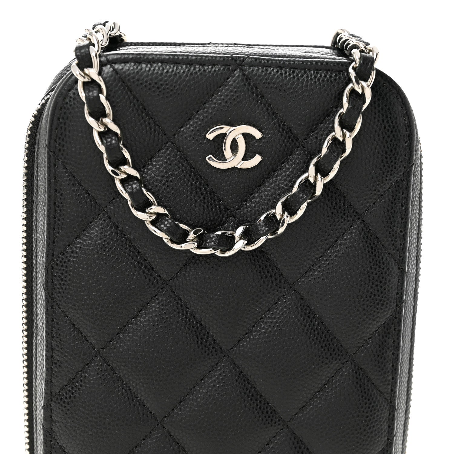 Chanel Caviar Quilted Phone Holder Wallet On Chain WOC Black 7 of 10