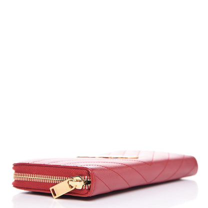 Saint Laurent Grain De Poudre Matelasse Chevron Monogram Zip Around Wallet Red 4 of 6