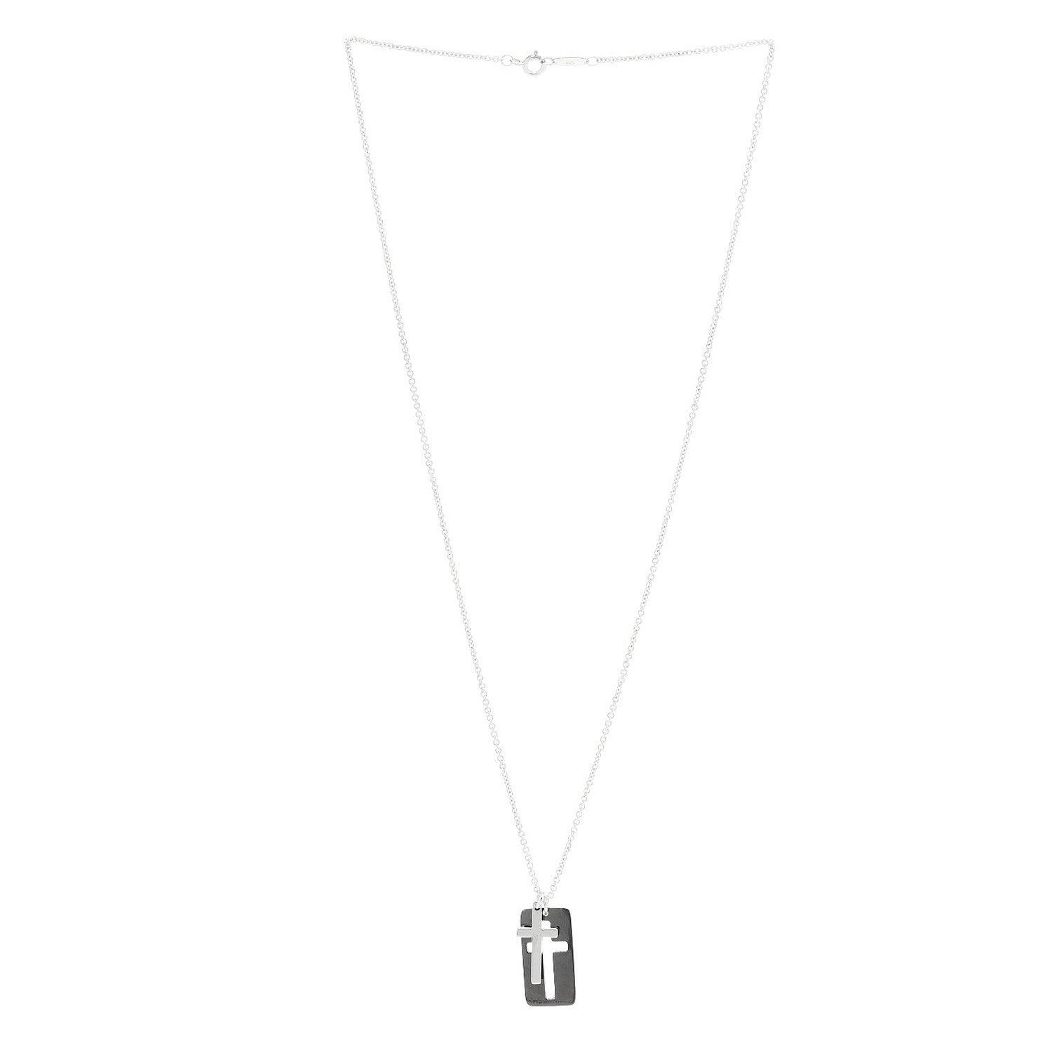 Tiffany Sterling Silver Black Titanium Double Cross Stencil Pendant Necklace 3 of 5